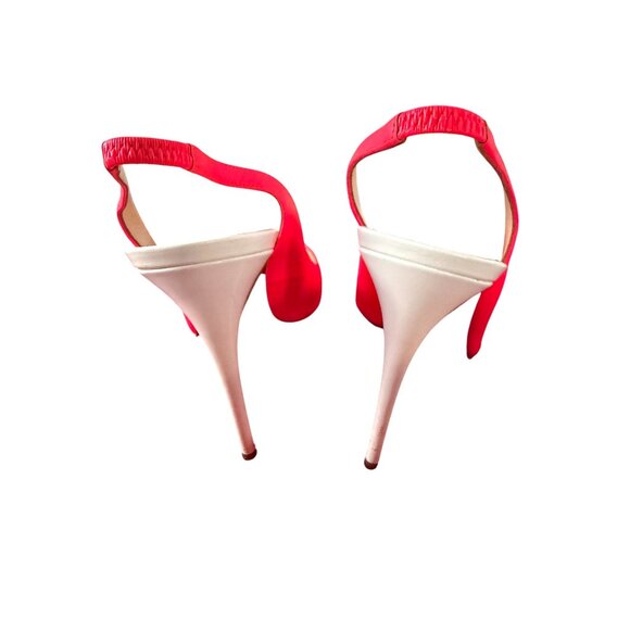 CHRISTIAN LOUBOUTIN Neon Pink White Slingback Heels Size 37 / US 7 - Picture 9 of 10